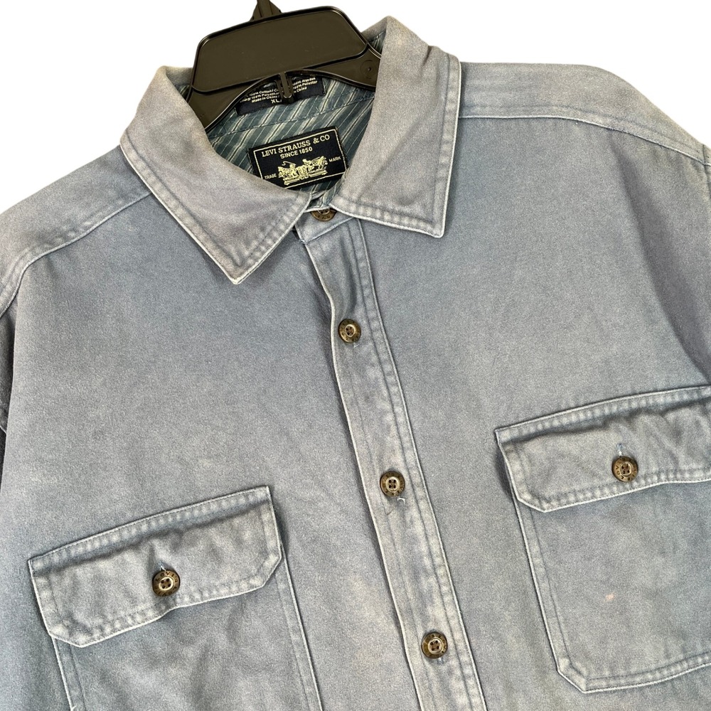 Levi Strauss Quilted Denim Shirt Jacket Shacket Workwear Blue XL Mens